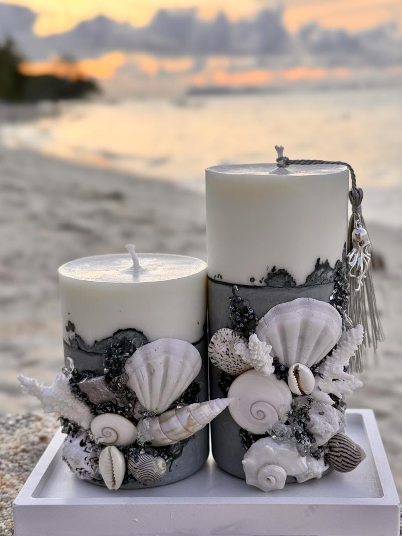 016 Shell Soy Candle Set with Concrete & Tray – Designed on Koh Samui