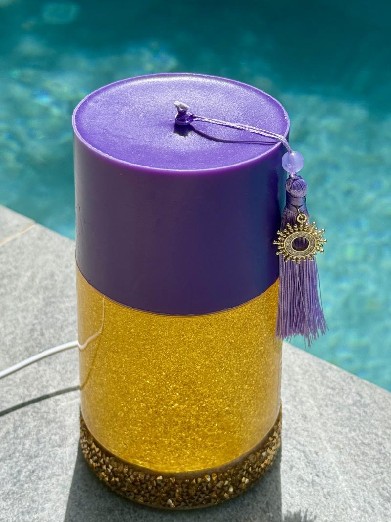 063 Galaxy Glow Candle with LED Base – Purple & Gold Luxury Design