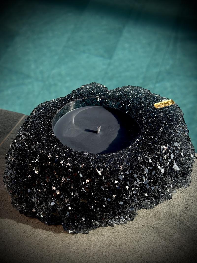 064 Midnight Crystal Geode Candle – Large Handmade Statement Piece