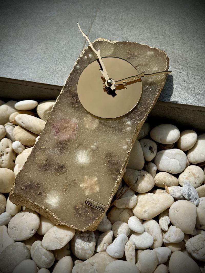 069 Small Wall Clock with Dried Flowers – Golden Touch by Big City Art